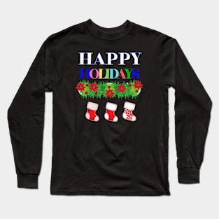 Cute Christmas Happy Holidays Poinsettia Long Sleeve T-Shirt